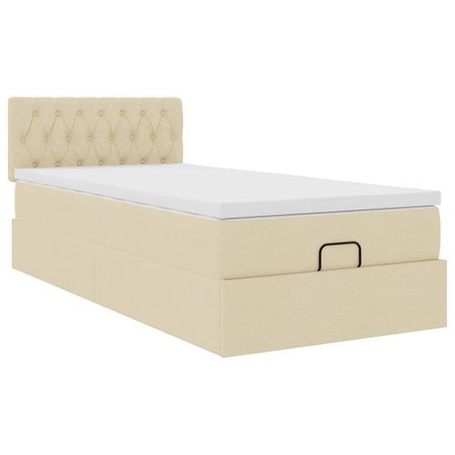 Cadre de lit ottoman avec matelas crème 90x200 cm tissu - Photo n°2; ?>