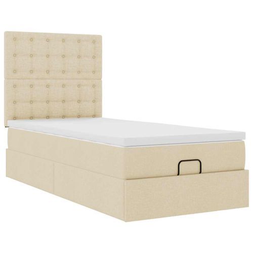 Cadre de lit ottoman avec matelas crème 90x200 cm tissu - Photo n°2; ?>