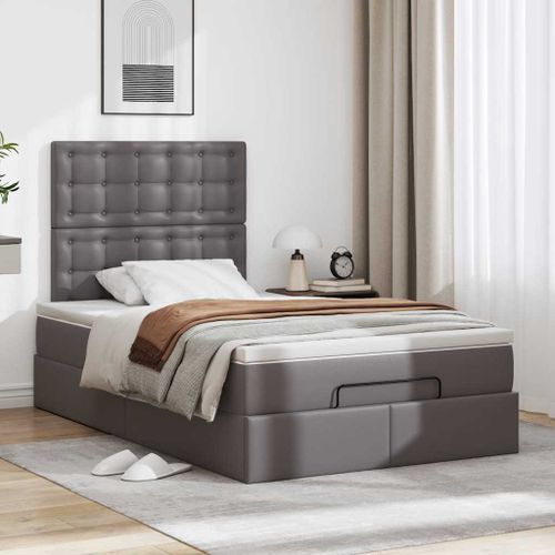 Cadre de lit ottoman avec matelas gris 120x200 cm similicuir - Photo n°3; ?>