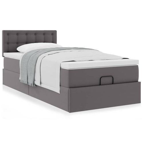 Cadre de lit ottoman avec matelas gris 90x200 cm similicuir - Photo n°2; ?>