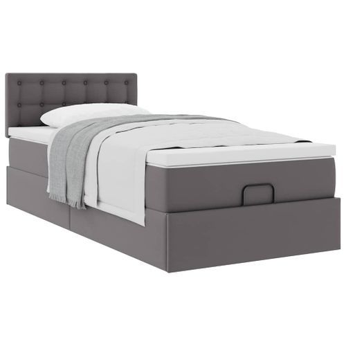 Cadre de lit ottoman avec matelas gris 90x200 cm similicuir - Photo n°3; ?>