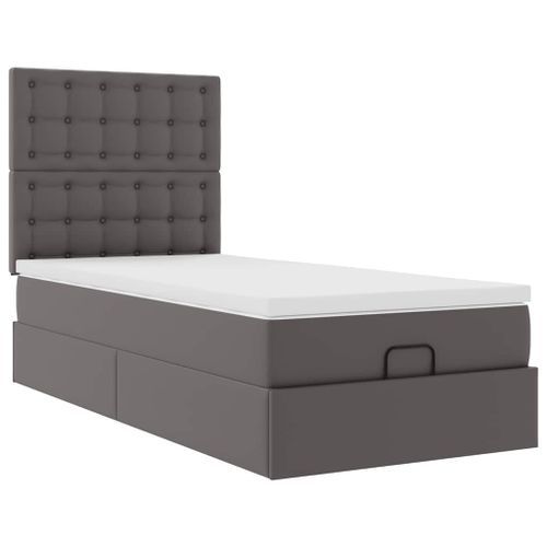 Cadre de lit ottoman avec matelas gris 90x200 cm similicuir - Photo n°2; ?>