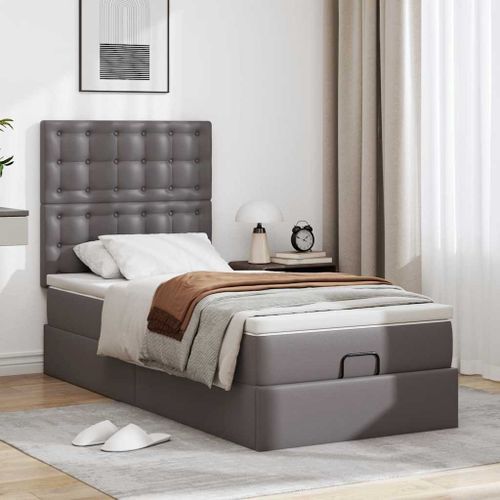 Cadre de lit ottoman avec matelas gris 90x200 cm similicuir - Photo n°3; ?>