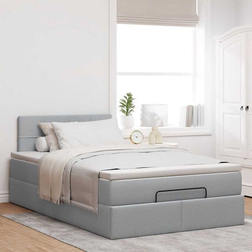 Cadre de lit ottoman avec matelas gris clair 120x190 cm tissu - Photo n°3; ?>