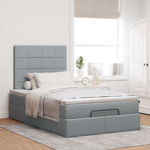 Cadre de lit ottoman avec matelas gris clair 120x190 cm tissu - Photo n°3; ?>