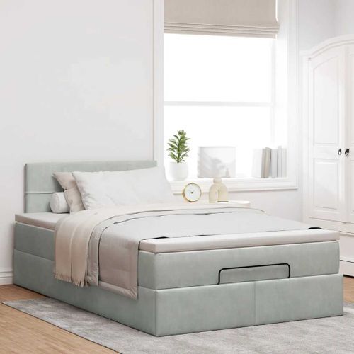 Cadre de lit ottoman avec matelas gris clair 120x190 cm velours - Photo n°3; ?>