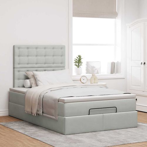 Cadre de lit ottoman avec matelas gris clair 120x190 cm velours - Photo n°3; ?>