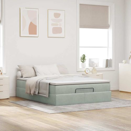 Cadre de lit ottoman avec matelas gris clair 140x200 cm velours - Photo n°3; ?>