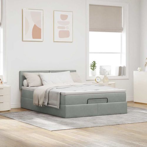 Cadre de lit ottoman avec matelas gris clair 140x200 cm velours - Photo n°3; ?>