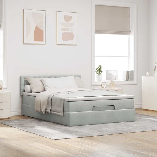 Cadre de lit ottoman avec matelas gris clair 140x200 cm velours - Photo n°3; ?>