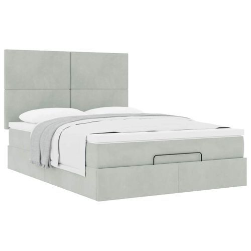 Cadre de lit ottoman avec matelas gris clair 140x200 cm velours - Photo n°2; ?>