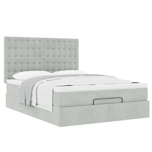 Cadre de lit ottoman avec matelas gris clair 140x200 cm velours - Photo n°2; ?>