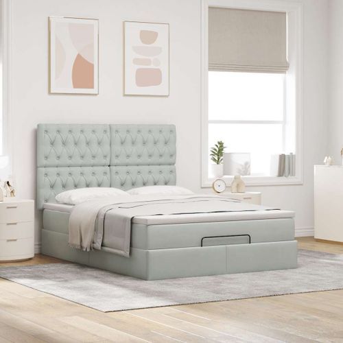 Cadre de lit ottoman avec matelas gris clair 140x200 cm velours - Photo n°3; ?>