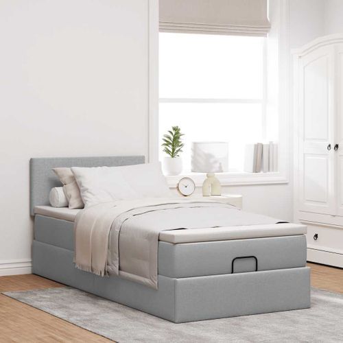 Cadre de lit ottoman avec matelas gris clair 80x200 cm tissu - Photo n°3; ?>