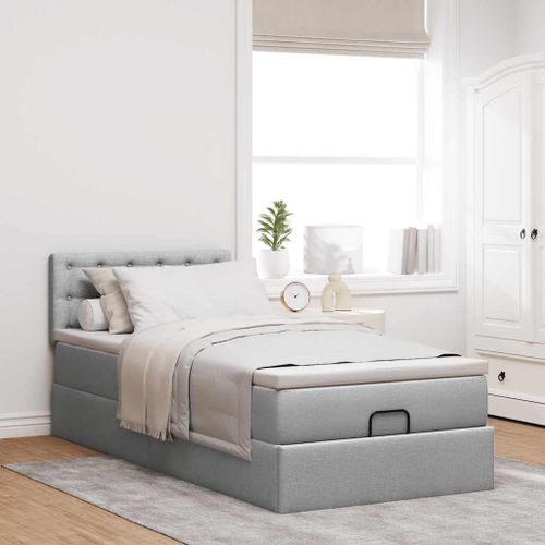 Cadre de lit ottoman avec matelas gris clair 80x200 cm tissu - Photo n°3; ?>