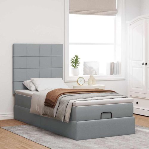 Cadre de lit ottoman avec matelas gris clair 80x200 cm tissu - Photo n°3; ?>