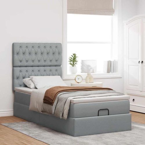 Cadre de lit ottoman avec matelas gris clair 80x200 cm tissu - Photo n°3; ?>