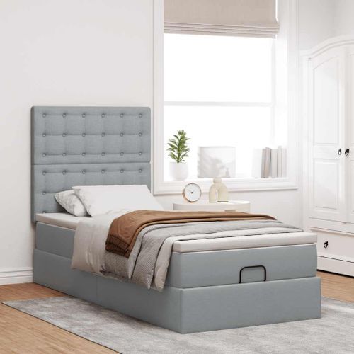 Cadre de lit ottoman avec matelas gris clair 80x200 cm tissu - Photo n°3; ?>