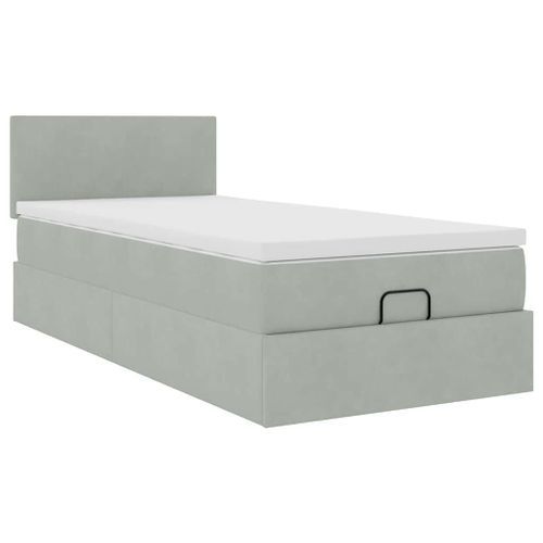 Cadre de lit ottoman avec matelas gris clair 80x200 cm velours - Photo n°2; ?>