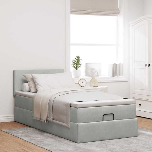 Cadre de lit ottoman avec matelas gris clair 80x200 cm velours - Photo n°3; ?>