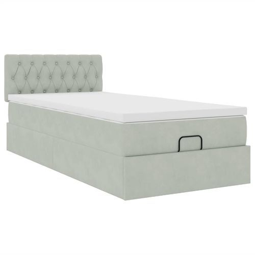 Cadre de lit ottoman avec matelas gris clair 80x200 cm velours - Photo n°2; ?>