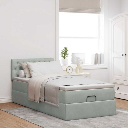 Cadre de lit ottoman avec matelas gris clair 80x200 cm velours - Photo n°3; ?>