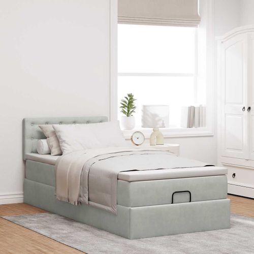 Cadre de lit ottoman avec matelas gris clair 80x200 cm velours - Photo n°3; ?>