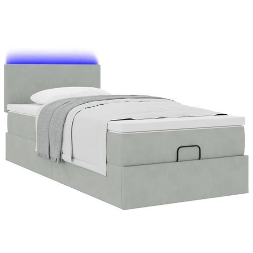 Cadre de lit ottoman avec matelas gris clair 80x200 cm velours - Photo n°3; ?>