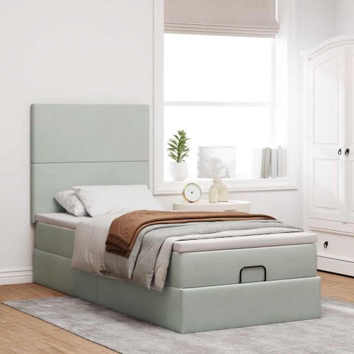 Cadre de lit ottoman avec matelas gris clair 80x200 cm velours - Photo n°3; ?>