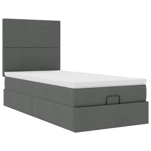 Cadre de lit ottoman avec matelas gris foncé 100x200 cm tissu - Photo n°2; ?>