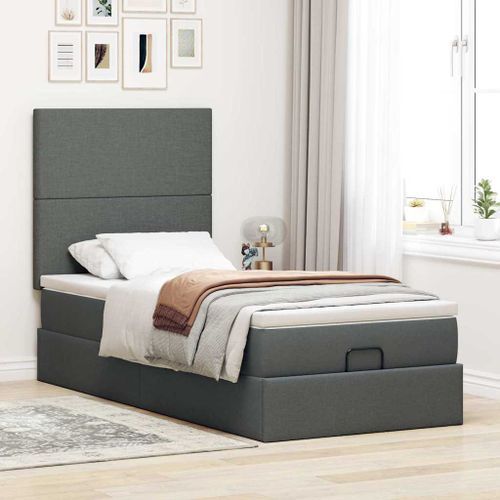 Cadre de lit ottoman avec matelas gris foncé 100x200 cm tissu - Photo n°3; ?>