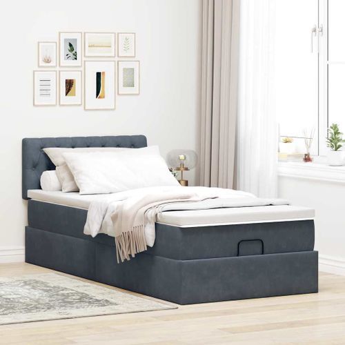 Cadre de lit ottoman avec matelas gris foncé 100x200 cm velours - Photo n°3; ?>