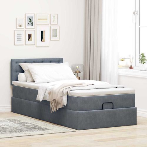 Cadre de lit ottoman avec matelas gris foncé 100x200 cm velours - Photo n°3; ?>