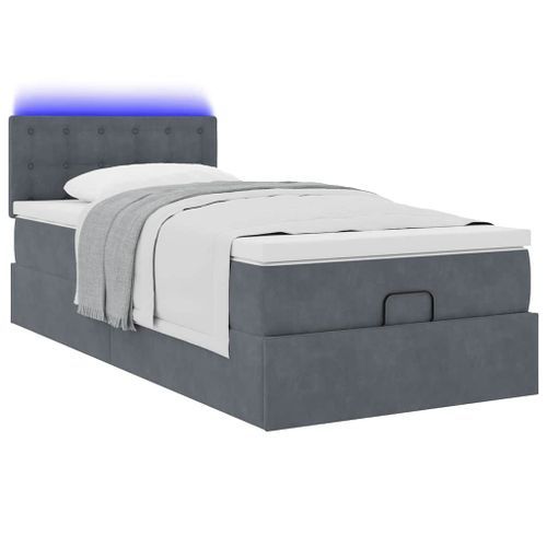 Cadre de lit ottoman avec matelas gris foncé 100x200 cm velours - Photo n°3; ?>