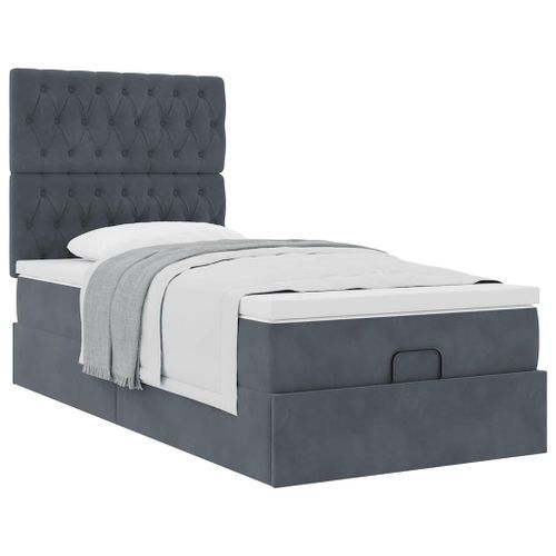 Cadre de lit ottoman avec matelas gris foncé 100x200 cm velours - Photo n°2; ?>