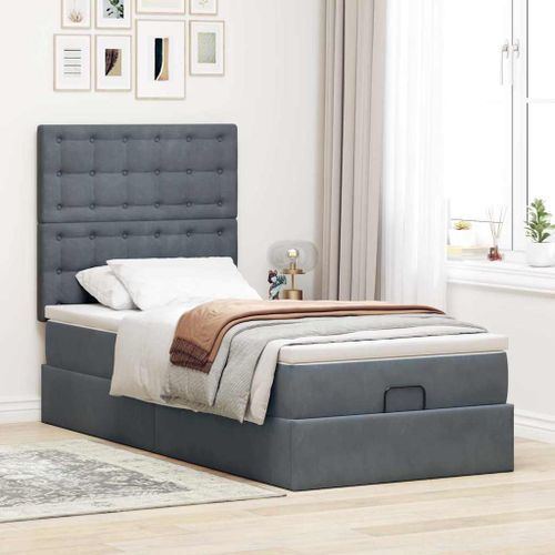 Cadre de lit ottoman avec matelas gris foncé 100x200 cm velours - Photo n°3; ?>