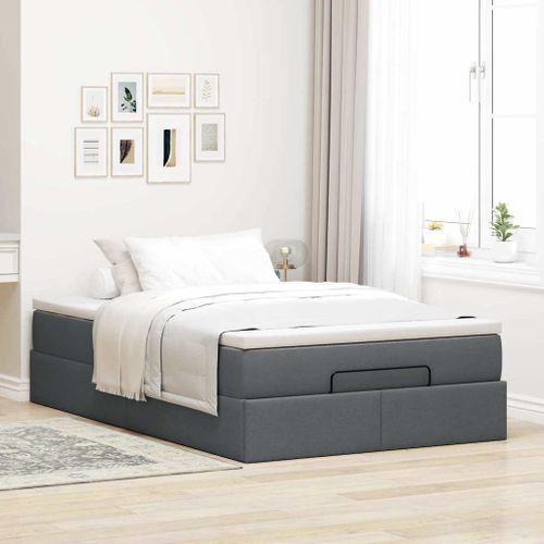 Cadre de lit ottoman avec matelas gris foncé 120x190 cm tissu - Photo n°3; ?>