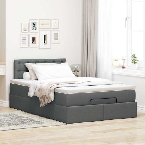 Cadre de lit ottoman avec matelas gris foncé 120x190 cm tissu - Photo n°3; ?>