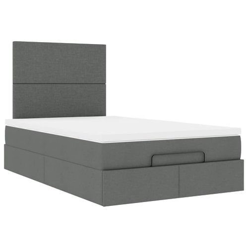 Cadre de lit ottoman avec matelas gris foncé 120x190 cm tissu - Photo n°2; ?>