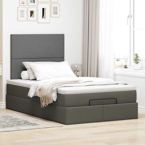 Cadre de lit ottoman avec matelas gris foncé 120x190 cm tissu - Photo n°3; ?>