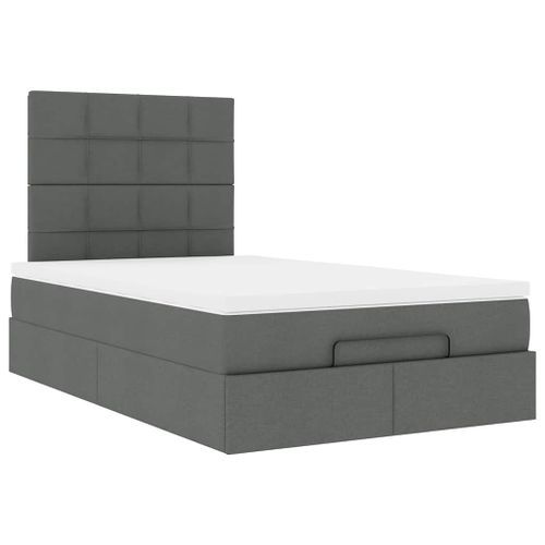 Cadre de lit ottoman avec matelas gris foncé 120x190 cm tissu - Photo n°2; ?>