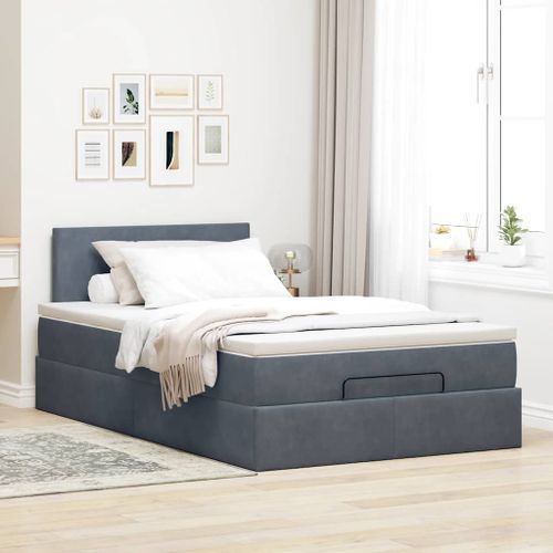 Cadre de lit ottoman avec matelas gris foncé 120x190 cm velours - Photo n°3; ?>