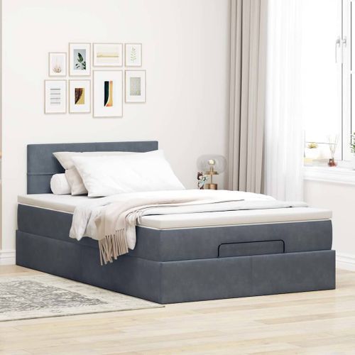 Cadre de lit ottoman avec matelas gris foncé 120x190 cm velours - Photo n°3; ?>