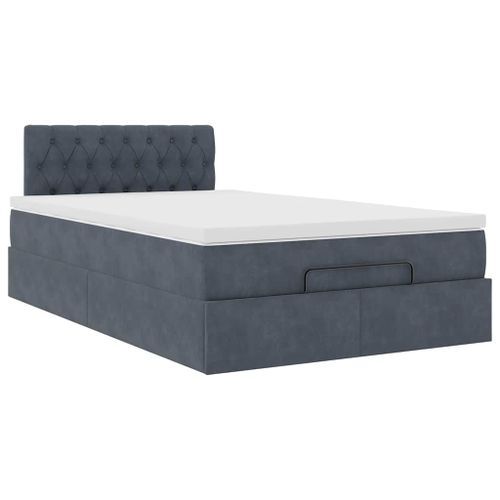 Cadre de lit ottoman avec matelas gris foncé 120x190 cm velours - Photo n°2; ?>