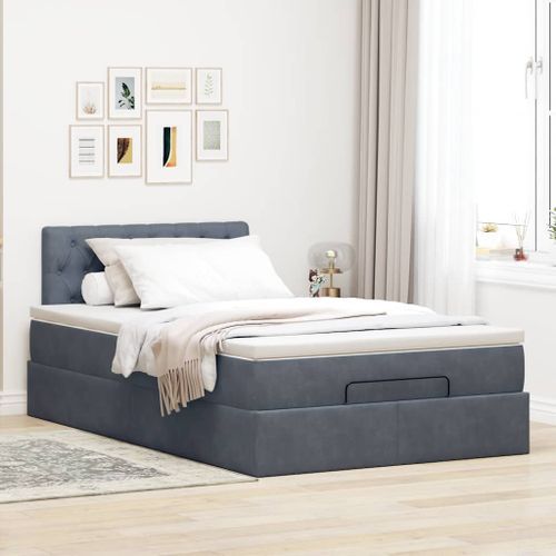 Cadre de lit ottoman avec matelas gris foncé 120x190 cm velours - Photo n°3; ?>