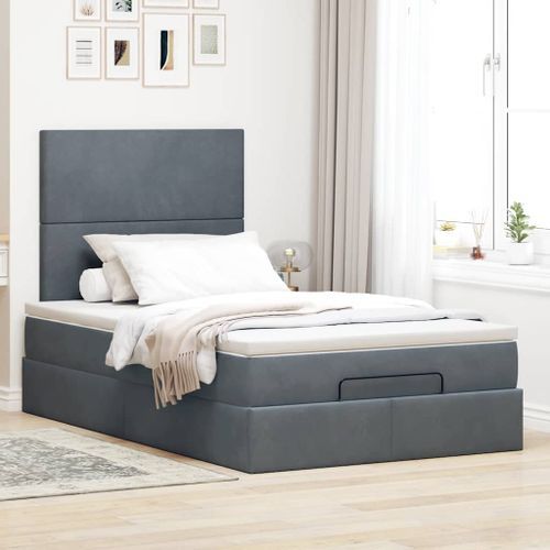 Cadre de lit ottoman avec matelas gris foncé 120x190 cm velours - Photo n°3; ?>