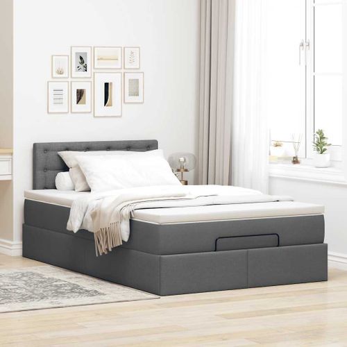 Cadre de lit ottoman avec matelas gris foncé 120x200cm tissu - Photo n°3; ?>