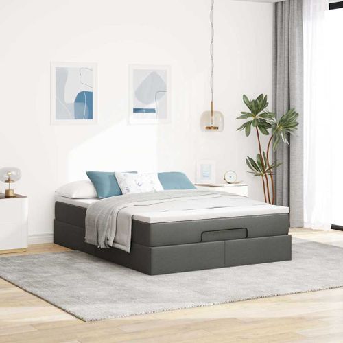 Cadre de lit ottoman avec matelas gris foncé 140x190 cm tissu - Photo n°3; ?>