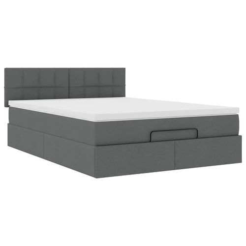 Cadre de lit ottoman avec matelas gris foncé 140x190 cm tissu - Photo n°2; ?>