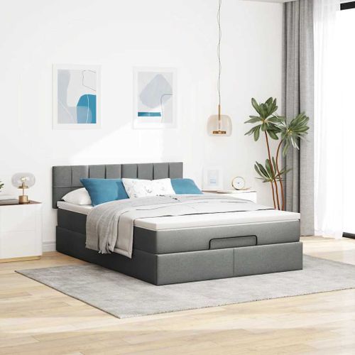 Cadre de lit ottoman avec matelas gris foncé 140x190 cm tissu - Photo n°3; ?>